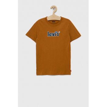 Levi's tricou de bumbac pentru copii culoarea maro, cu imprimeu