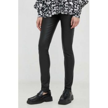 Bruuns Bazaar pantaloni de piele Christa femei, culoarea negru