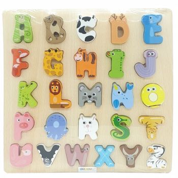 Puzzle incastru 3D alfabetul cu litere mari si imagini animale