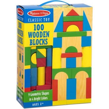 Set de construit Cuburi din lemn colorate 100 bucati Melissa and Doug 0481 de firma original