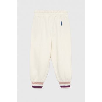 Sisley pantaloni de trening pentru copii culoarea bej, neted