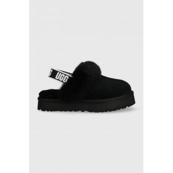 UGG papuci din piele Funkette culoarea negru