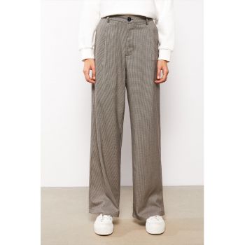 Pantaloni cu imprimeu houndstooth si talie inalta