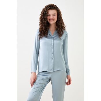 Pijama lunga cu aspect satinat