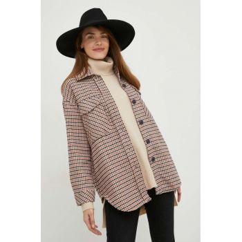 Answear Lab camasa femei, culoarea bej, cu guler clasic, relaxed