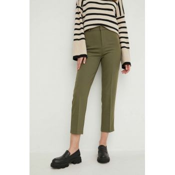 Answear Lab pantaloni femei, culoarea verde, drept, high waist