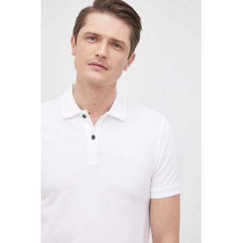 BOSS polo de bumbac Boss Casual culoarea alb, neted