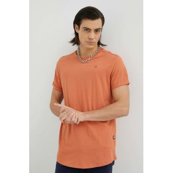 G-Star Raw tricou din bumbac culoarea maro, neted ieftin