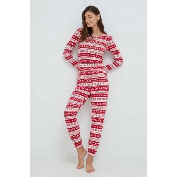 Hollister Co. pijama femei, culoarea rosu de firma originale