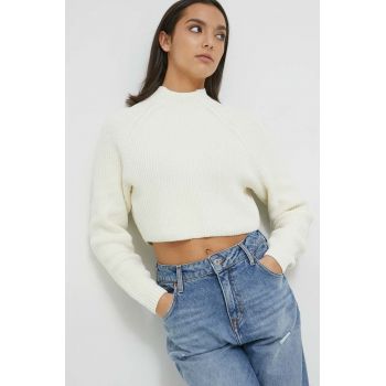 Hollister Co. pulover femei, culoarea alb, cu turtleneck de firma original