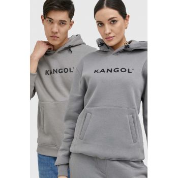 Kangol bluza unisex, culoarea gri, cu glugă, cu imprimeu ieftin