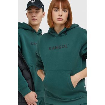 Kangol bluza unisex, culoarea verde, cu glugă, cu imprimeu de firma original