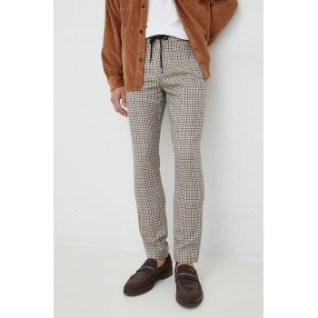 Pepe Jeans pantaloni din lana Castle Check barbati, culoarea maro ieftini