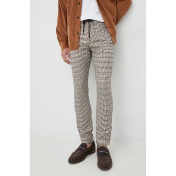 Pepe Jeans pantaloni din lana Castle Check barbati, culoarea maro