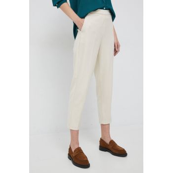 Sisley pantaloni femei, culoarea bej, fason chinos, high waist