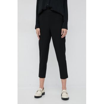 Sisley pantaloni femei, culoarea negru, mulata, high waist