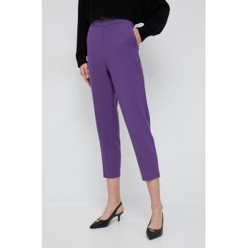 Sisley pantaloni femei, culoarea violet, mulata, high waist