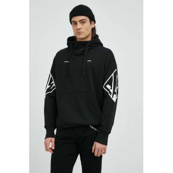 G-Star Raw bluza barbati, culoarea negru, cu glugă, cu imprimeu