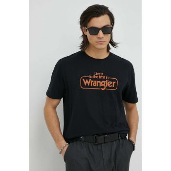 Wrangler tricou din bumbac culoarea negru, cu imprimeu