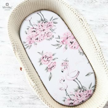 Cearceaf cu elastic Miminu pentru landou 80x35 cm din bumbac Peonie Pink la reducere