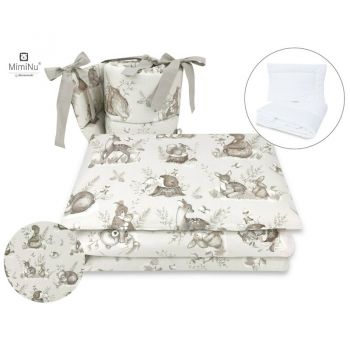 Set lenjerie patut cu 6 piese MimiNu cu pilota si perna din bumbac 120x60 cm Design Calm Forest Beige la reducere