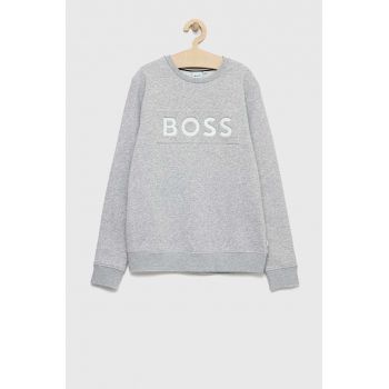 BOSS bluza copii culoarea gri, cu imprimeu