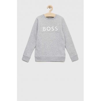 BOSS bluza copii culoarea gri, cu imprimeu