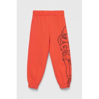 Diadora pantaloni de trening din bumbac pentru copii culoarea portocaliu, cu imprimeu