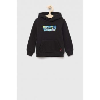 Levi's bluza copii culoarea negru, cu glugă, cu imprimeu