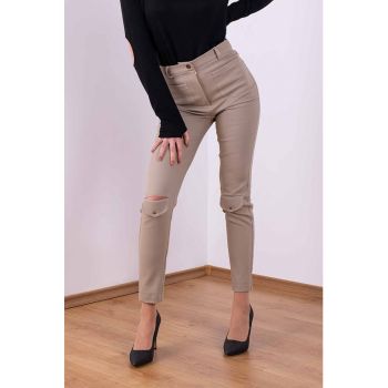 Pantaloni slim fit cu talie inalta si decupaj