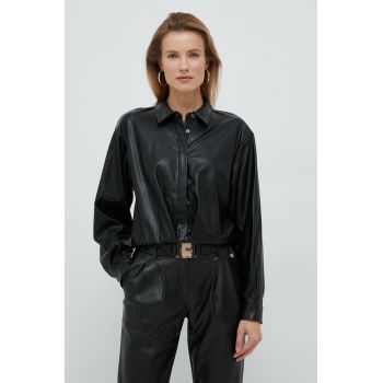 Dkny camasa femei, culoarea negru, cu guler clasic, regular ieftina