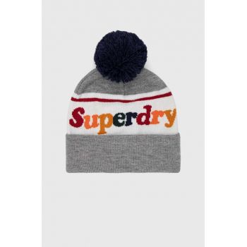 Superdry caciula culoarea gri, din tricot gros de firma originala