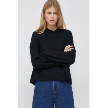 United Colors of Benetton bluza femei, culoarea negru, cu glugă, neted