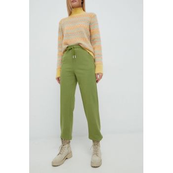 United Colors of Benetton pantaloni de trening din bumbac X Pantone femei, culoarea verde, cu imprimeu