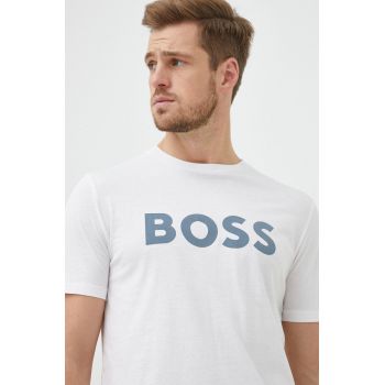 BOSS tricou din bumbac Boss Casual culoarea alb, cu imprimeu