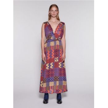 Reserved - Rochie din șifon cu model deosebit și capă - Multicolor
