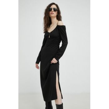 Samsoe Samsoe rochie culoarea negru, midi, drept