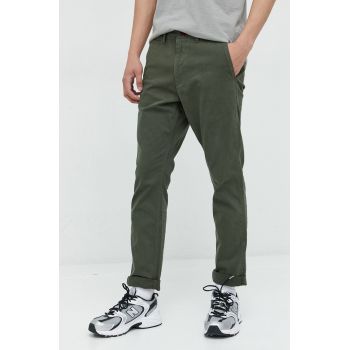 Superdry pantaloni barbati, culoarea verde, cu fason chinos de firma originali