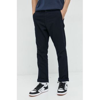 Superdry pantaloni de bumbac barbati, culoarea albastru marin, mulata de firma originali