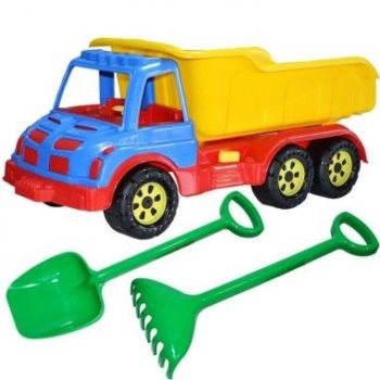 Camion pentru nisip cu lopata si grebla lungime 60 cm multicolor Robentoys de firma originala