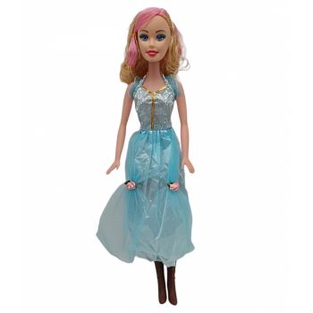 Papusa Tania, inalta, 56 cm, cu rochie bleu
