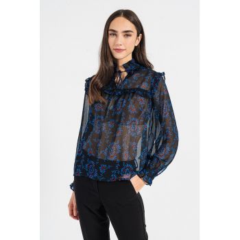 Bluza semitransparenta cu model floral Fuoco ieftina