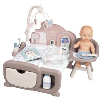 Centru de ingrijire pentru papusi Smoby Baby Nurse Cocoon Nursery maro cu papusa si accesorii ieftina