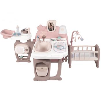 Centru de ingrijire pentru papusi Smoby Baby Nurse Doll`s Play Center maro cu 23 accesorii ieftina