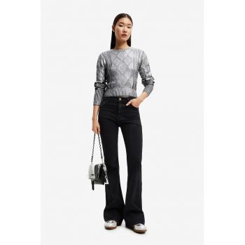 Pulover crop din amestec de bumbac cu model torsade