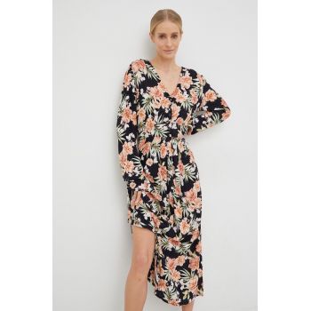 Rip Curl rochie culoarea negru, midi, evazati ieftina