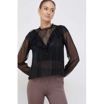 Sisley bluza femei, culoarea negru, neted