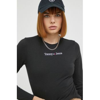 Tommy Jeans longsleeve din bumbac culoarea negru