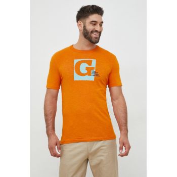 United Colors of Benetton tricou din bumbac culoarea portocaliu, cu imprimeu