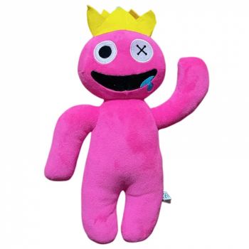Jucarie din plus mascota Roblox Rainbow Friends, 30 cm, Roz inchis cu coronita